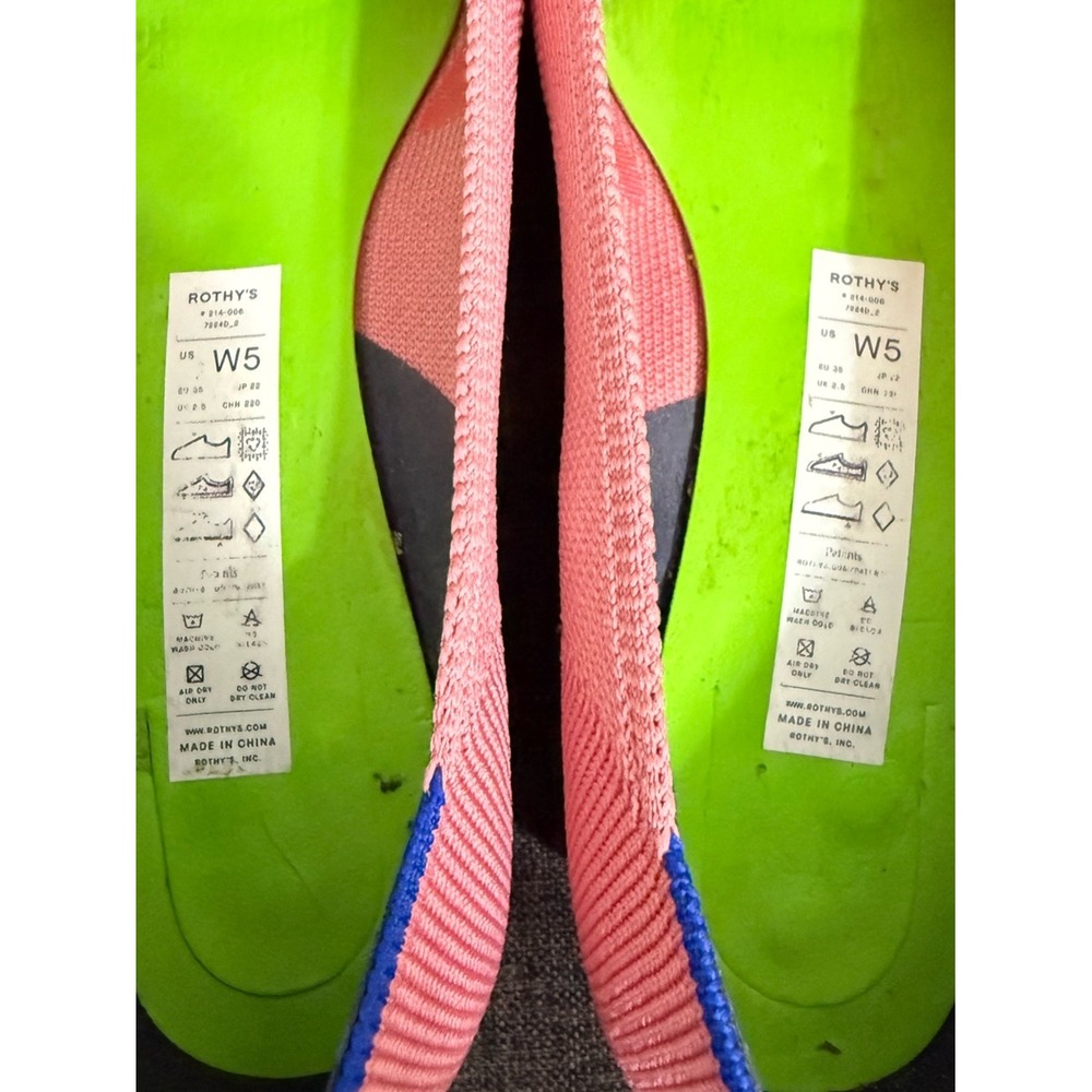 Rothy's The Point Pink Knit Flats Blue Trim Size 5 - Picture 8 of 8